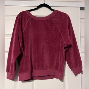 Suzie Kondi $250 Velour Raglan Top Sweater Deep Red Merlot Crew Neck Sweatshirt